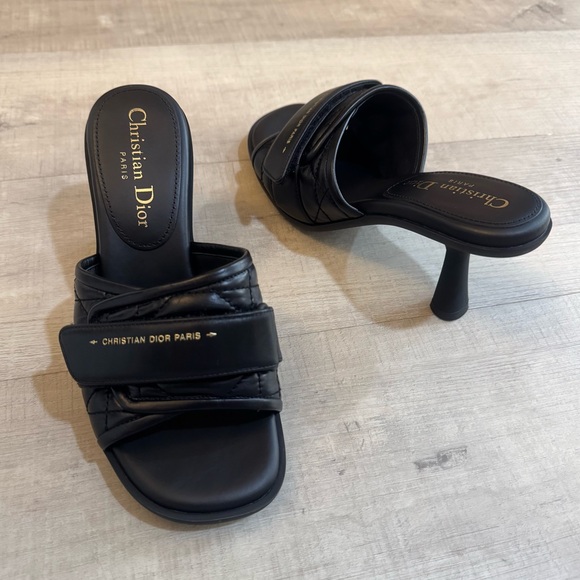 Christian Dior Revolution Cannage Quilt Calfskin Leather Heeled Slide Sandals - Picture 1 of 16